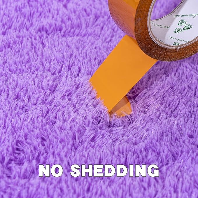 3x5 Area Rug for Bedroom, Purple Rugs for Living Room Nursery Kids Room Dorm Home Decor Aesthetic, Fluffy Shaggy Rug with 4 Anti-Slip Carpet Tapes