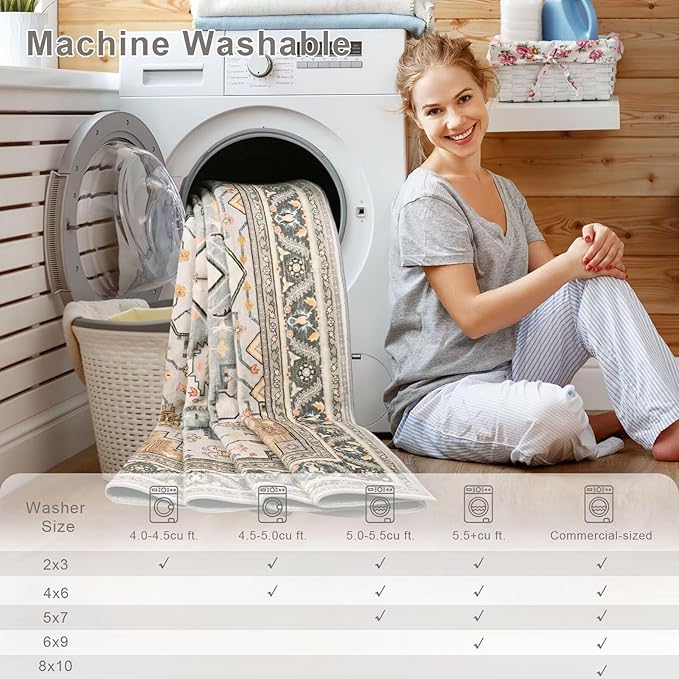 2x3 Grey Beige Small Area Rug for Entryway, Soft Washable Rugs with Non-Slip Backing for Bedroom Kitchen, Vintage Throw Carpet Laundry Entry Front Door Decor