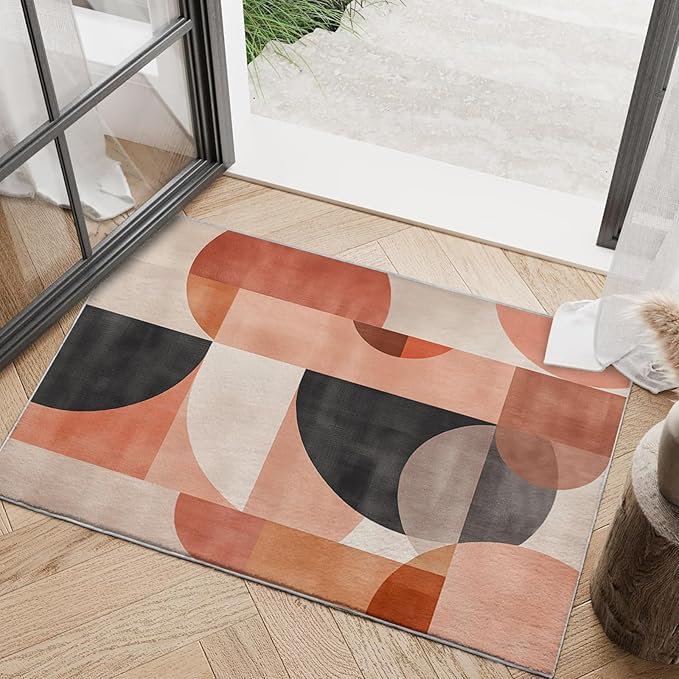 2x3 Area Rugs for Living Room Machine Washable Geometric Boho Rug Non Slip Printed Mid Century Rug Carpet Friendly Modern Rug for Bathroom Bedroom Dining Room Kitchen