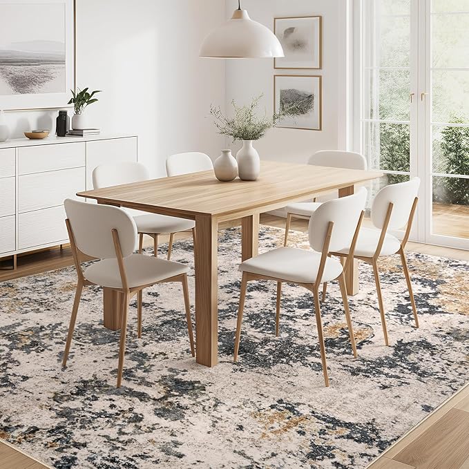Area Rugs for Living Room: 7x9 Abstract Washable Rug Large Soft Stain Resistant Non-Slip Backing for Bedroom Dining Room Indoor Home Office Carpet for Kids Pet Friendly Families - Grey Gold