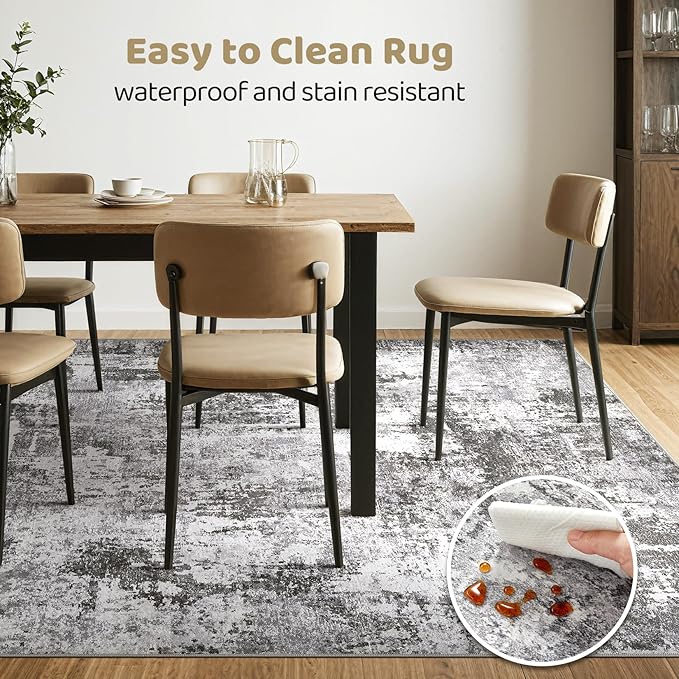 10x12 Area Rug Living Room: Washable Large Abstract Modern Soft Rugs Stain Resistant Indoor Floor Non Slip Accent Carpet for Bedroom Nursery Playroom Office Dining Room Dorm Home House- Black Gray