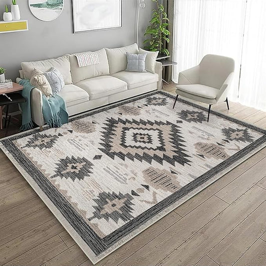Southwestern Area Rug 3x5 Western Aztec Rugs Machine Washable Tribal Navajo Southwest Rug Non Slip Printed Low-Pile Indoor Floor Carpet for Living Room Kitchen Bathroom Bedroom