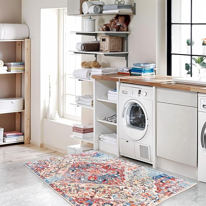 WL&ALLEN Door Mat Entry Rug Washable Mat Indoor Entrance 2x3 Boho Non-Slip,Laundry Room Rug, SoftRug(2'x3',Pink)