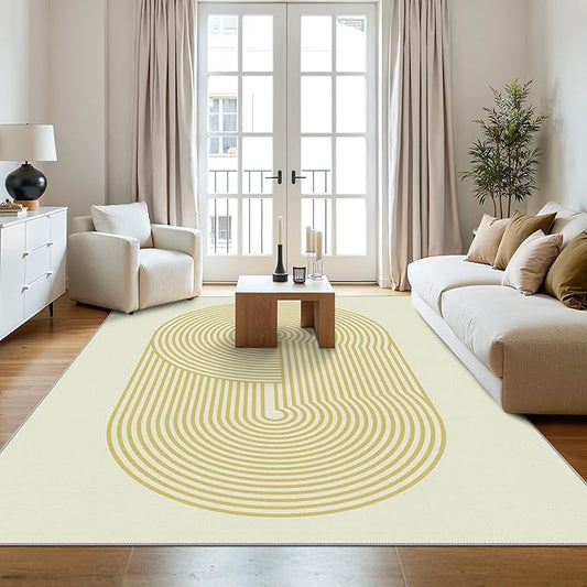 Bavni 5x7 Area Rugs, Abstract Machine Washable Rug Non Slip, Modern Printed Soft Living Room Rug, Stain Resistant Rugs for Bedroom, Dining Room, Beige Yellow Lines