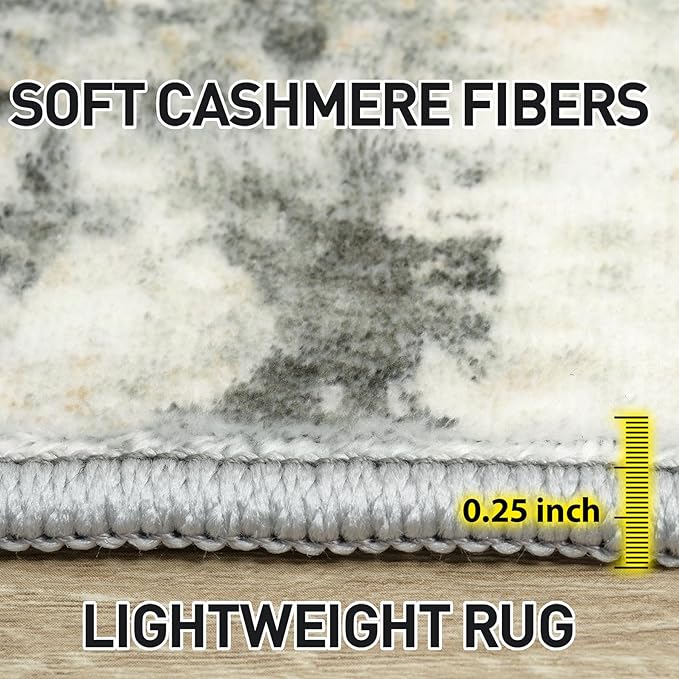 10x14 Area Rugs Washable Rug: Modern Abstract Living Room Rug Soft Anti-Skid Thin Carpet Indoor Floor Non-Shedding Carpets for Bedroom Dining Room Farmhouse Nursery Home Office Grey Brown