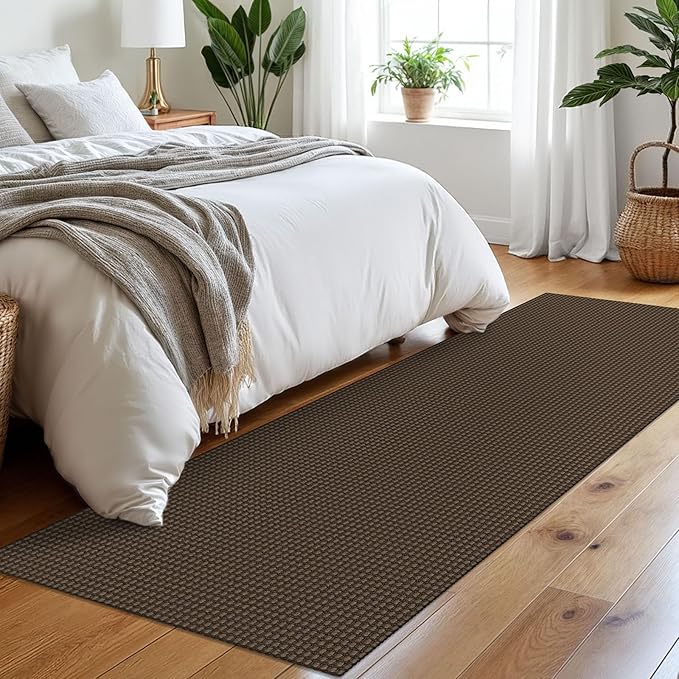 Braided Runner Rug 2.6x8 Ft Washable Runners for Hallways Non Slip Rubber Backed Kitchen Runners Cotton Entryway Runner Indoor, Woven Floor Carpet for Hall Kitchen Bedroom, Brown