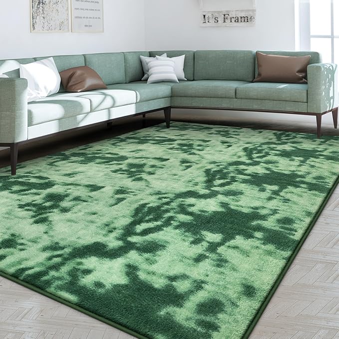 FlyDOIT Large Area Rugs for Living Room Bedroom, 6x9 Ft Tie-Dyed Green Ultra Soft Comfy Thickened Memory-Foam Indoor Carpets, Cozy Modern Floor Rug for Boys Girls Playroom Dorm Nursery Home Décor