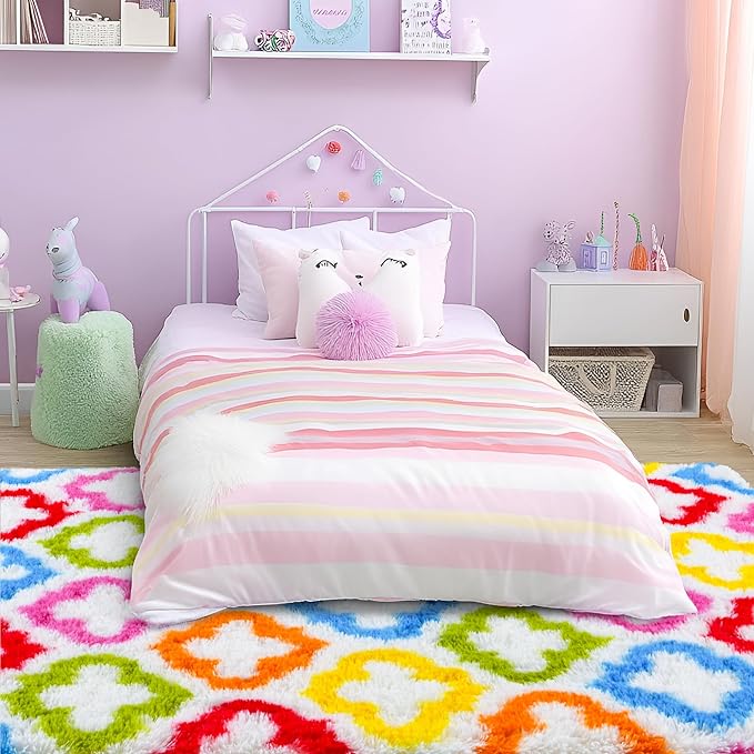 Tepook Fluffy Colorful Rug for Kids, Shaggy Soft Rainbow Area Rugs for Girls Bedroom, Indoor Modern Geometric Moroccan Rugs Plush Girls Kids Rug for Playroom Teens Room Nursery Home Decor, 4 X 6 ft