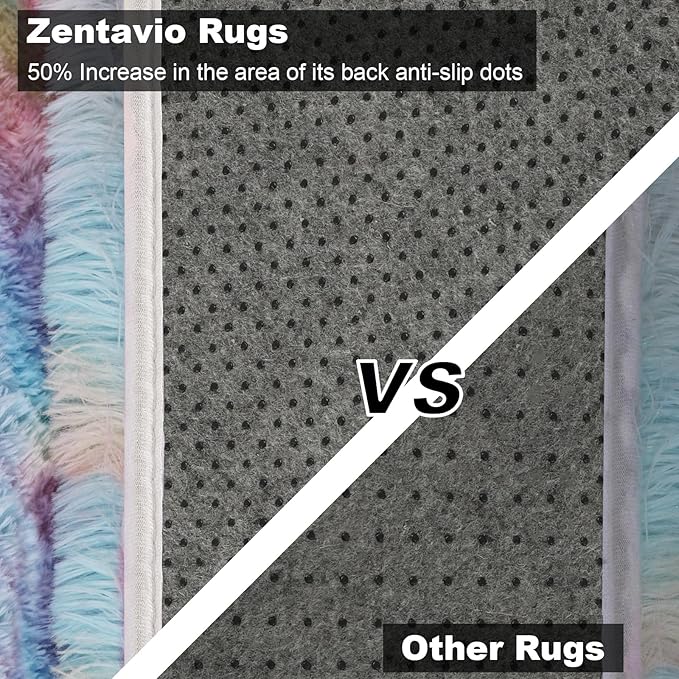 Zentavio Bedside Rugs for Girls Room 2x6 Runner Rugs for Hallway Bedroom Non Slip Fluffy Soft Shaggy Carpet for Kids Home Decor Aesthetic Dorm Nursery Rainbow