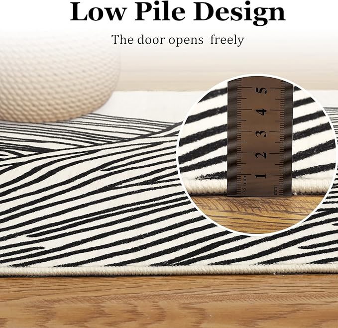 Modern Abstract Area Rug 4x6 Washable Soft Non-Shedding Floor Carpet Indoor Contemporary Non Slip Low Pile Foldable Thin Rug for Living Room Bedroom Home Office Dorm Ivory/Black