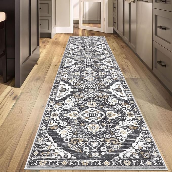 HEBE Hallway Runner Rug 2'8''x12' Washable Vintage Distressed Area Rugs Non Slip Laundry Rug Runner Boho Floor Carpet Runners for Hallways Entryway Laundry Room Kitchen Bathroom