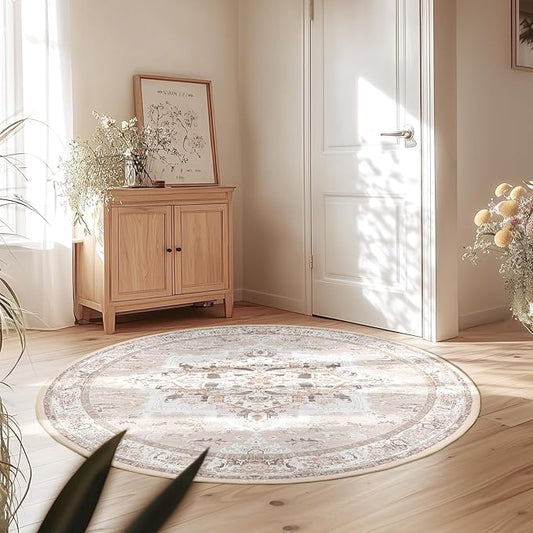 BESTSWEETIE 4ft Area Rugs for Living Room Washable Non Slip Carpet Low Pile Soft Vintage Print Pattern Rug for Bedroom Dining Room Kitchen Entryway Indoor-Light Pink