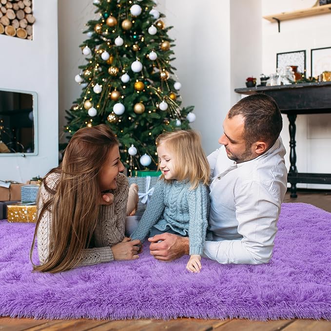 Ultra Fluffy Area Rugs for Living Room Bedroom, 6x9 Fuzzy Large Living Room Rugs, Thick Shag Rug for Dorm, Soft Non Slip Kids Girls Boys Rug for Home Decor Aesthetic, Purple