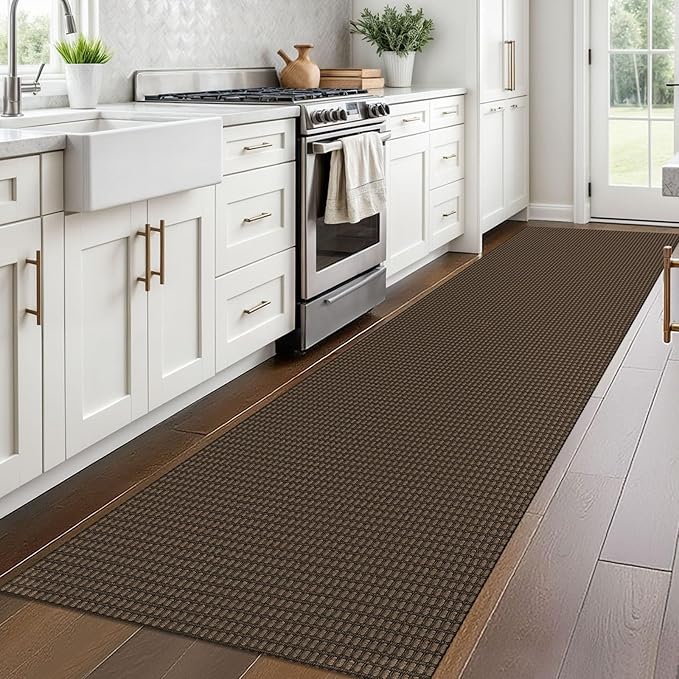 Braided Runner Rug 2.6x10 Ft Washable Runners for Hallways Non Slip Rubber Backed Kitchen Runners Cotton Long Entryway Runner Indoor, Woven Carpet for Hall Kitchen Entryway, Brown