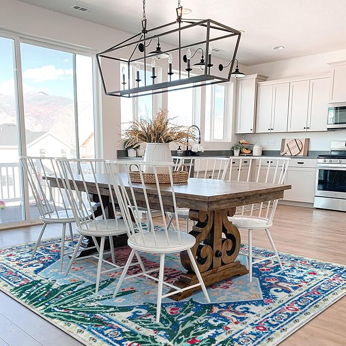 Washable Oriental Rugs Boho Vintage Tropical Jungle 5x7 Area Rugs Thin Plant Oriental Carpet for Bedroom Kitchen Dining Living Room Office Distressed Indoor Entry Floor Rug