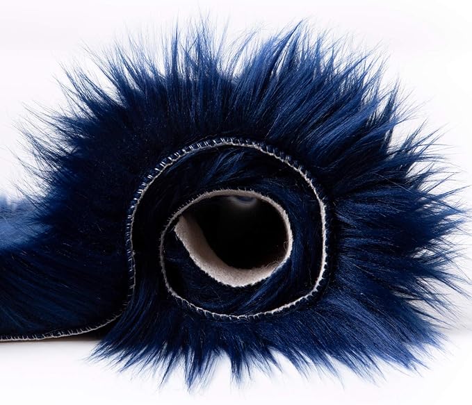 Ashler Faux Fur Rug - Fluffy Shaggy Area Rug, Ultra Soft 3 x 3 Feet Round, Navy Blue Fuzzy Machine Washable Shag, Nursery Decor Throw for Bedroom, Kids Room, Living Room