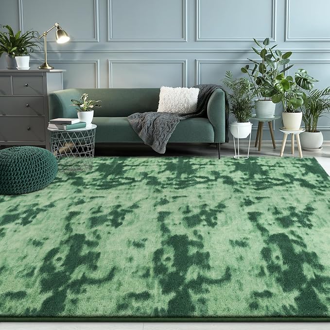 FlyDOIT Large Area Rugs for Living Room Bedroom, 6x9 Ft Tie-Dyed Green Ultra Soft Comfy Thickened Memory-Foam Indoor Carpets, Cozy Modern Floor Rug for Boys Girls Playroom Dorm Nursery Home Décor