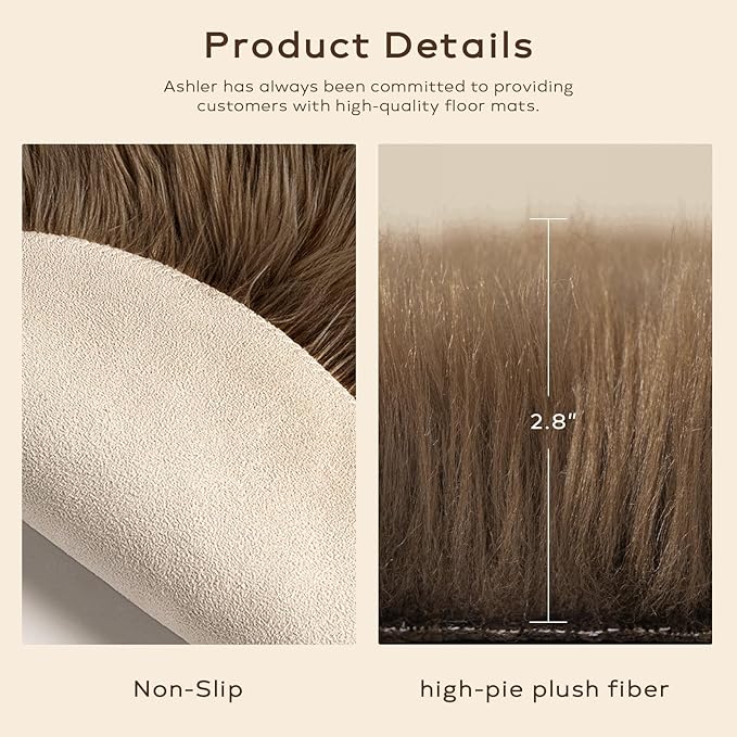 Ashler Faux Fur Rug, Fluffy Shaggy Area Rug Ultra Soft 2.3 x 3.3 Feet Sheepskin Fur Rug, Dark Coffee Fuzzy Rug Machine Washable Shag Rug, Nursery Decor Throw Rugs for Bedroom, Kids Room, Living Room