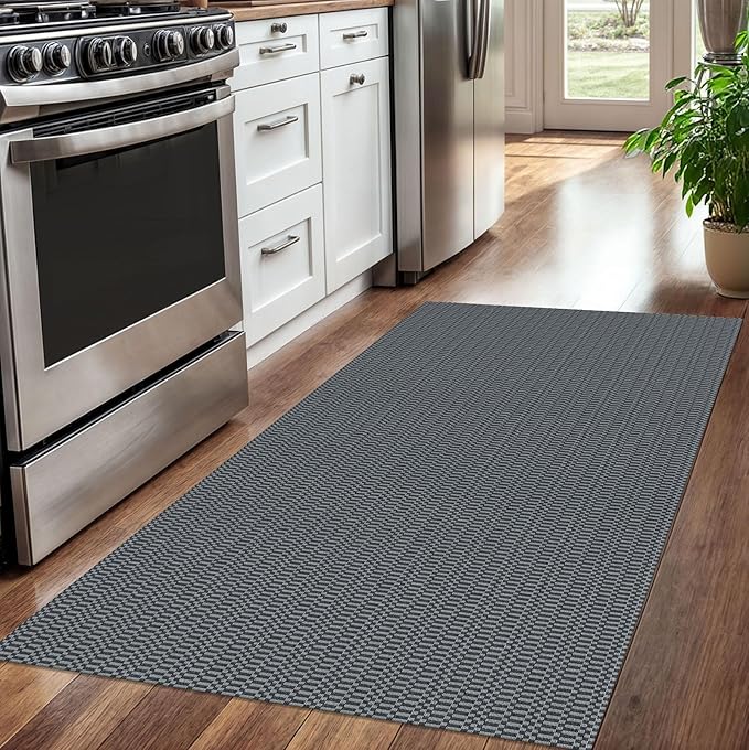 KOZYFLY Washable Entryway Rug 3x5 Ft Area Rugs Cotton Rubber Backed Throw Rugs Indoor Door Mat Kitchen Rugs Braided Floor Carpet for Front Entrance Kitchen Living Room, Grey/Charcoal Grey