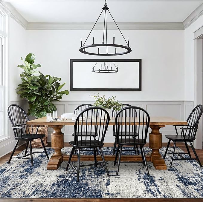 Washable Rug 6x9 Area Rugs: Soft Large Living Room Rug with Anti-Slip Backing Non-Shedding Stain-Resistant Modern Abstract Carpet for Bedroom Dining Room Nursery Home Office-Gray/Blue