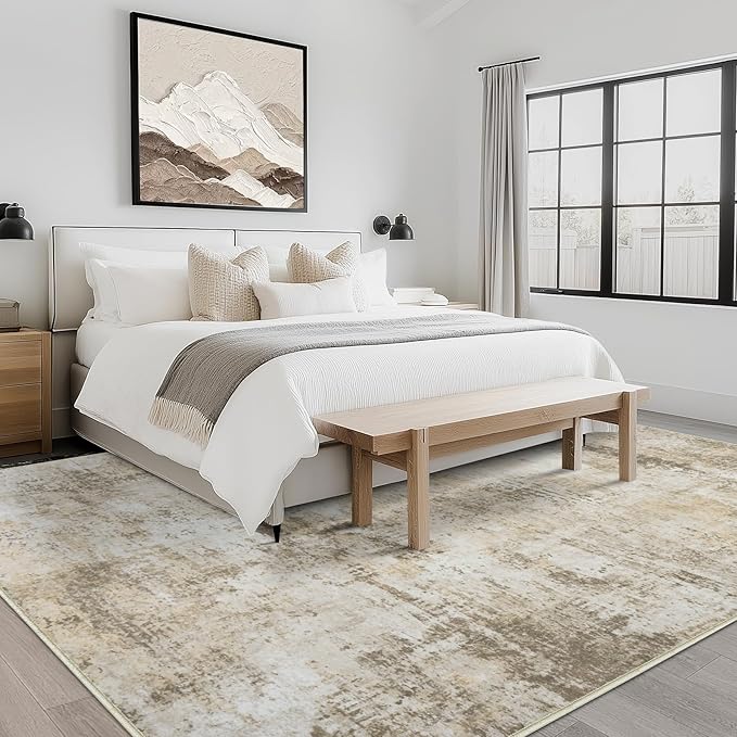 10x14 Area Rugs Living Room Rugs: Large Washable Rug with Anti-Slip Backing Non-Shedding Stain-Resistant Soft Abstract Carpet for Bedroom Dining Room Nursery Home Office Beige Grey