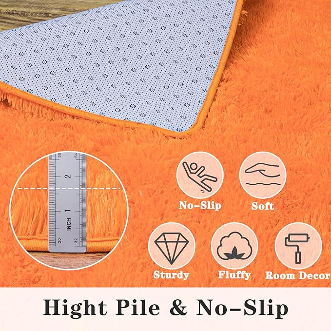 5'x7' Super Fluffy Rug for Bedroom, Modern Shag Orange Area Rugs, Soft and Cozy Plush Large Carpet for Kids, Girls Boys and Teens Decorations for Living Room Dorm Nursery Classroom, Orange