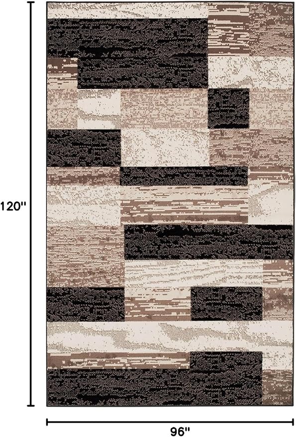 Superior Indoor Area Rug, Jute Backed, Modern Geometric Patchwork Floor Decor for Bedroom, Office, Living Room, Entryway, Hardwood Floors, Rockwood Collection, 8' x 10', Chocolate