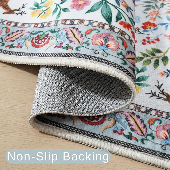 3x5 Rug Washable Area Rug Floral Office Rug Non Slip Small Carpet for Bedroom, Bedside, Kitchen, Entryway, Kids Room, Office(Colorful)