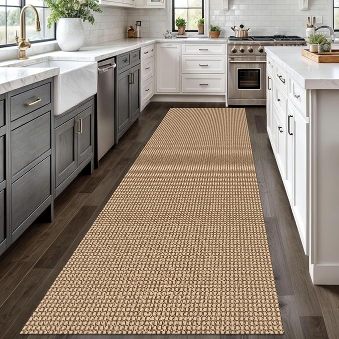 Braided Runner Rug 3x12 Ft Washable Runners for Hallways Non Slip Kitchen Runner Rug Cotton Long Entryway Runner Indoor, Woven Carpet for Hall Kitchen Entryway, Orange/Tan/Brown