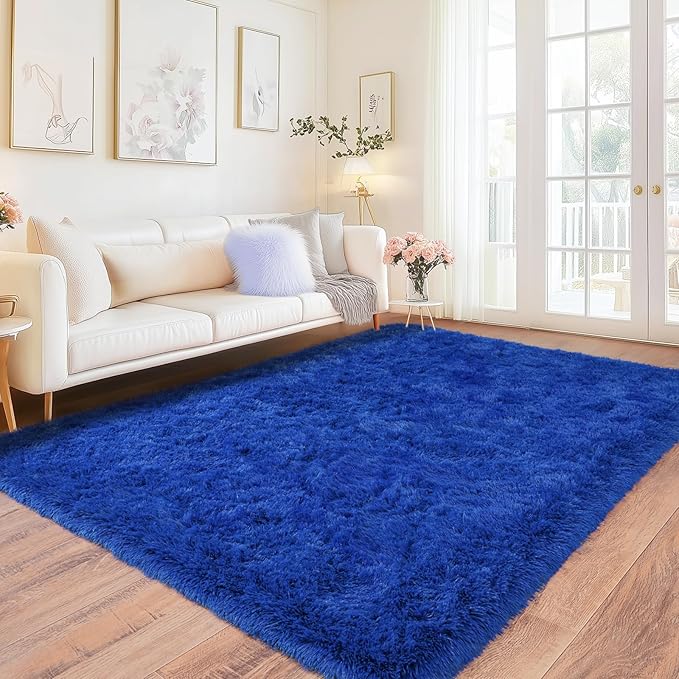 Living Room Rugs 8x10, Large Soft Shag Plush Area Rug Bedroom Carpet, Non-Slip Modern Fluffy Indoor Floor Rug for Kids Room Dorm Nursery Home Decor Aesthetic, Blue