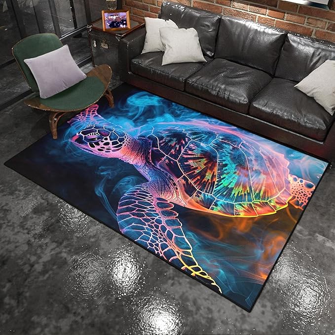 Sea Turtles Rugs - Seafloor Turtle Area Rugs for Kids 3'×5' Ocean Life Turtles Carpet Rugs for Bedroom Living Room Kids Room Decor Indoor Outdoor