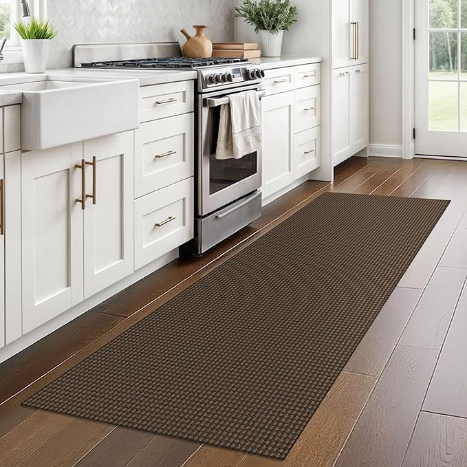 Braided Runner Rug 2x7 Ft Washable Runners for Hallways Non Slip Rubber Backed Kitchen Runners Cotton Entryway Runner Indoor, Woven Floor Carpet for Hall Kitchen Bedroom, Brown