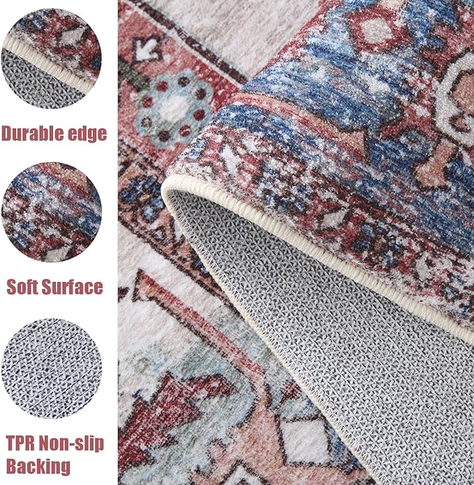 Yancorp 5'x7' Boho Area Rug for Bedroom Non Slip Washable Rug Vintage Carpet Living Room Floor Mats Big Area Rug for Dining Table Retro