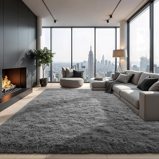 Zentavio 8x10 Area Rugs for Living Room Clearance Grey Rugs for Bedroom Large Big Carpet Fluffy Furry Soft Shag Aesthetic Plush High Pile Gray Rug for Nursery Kids Room Dorm