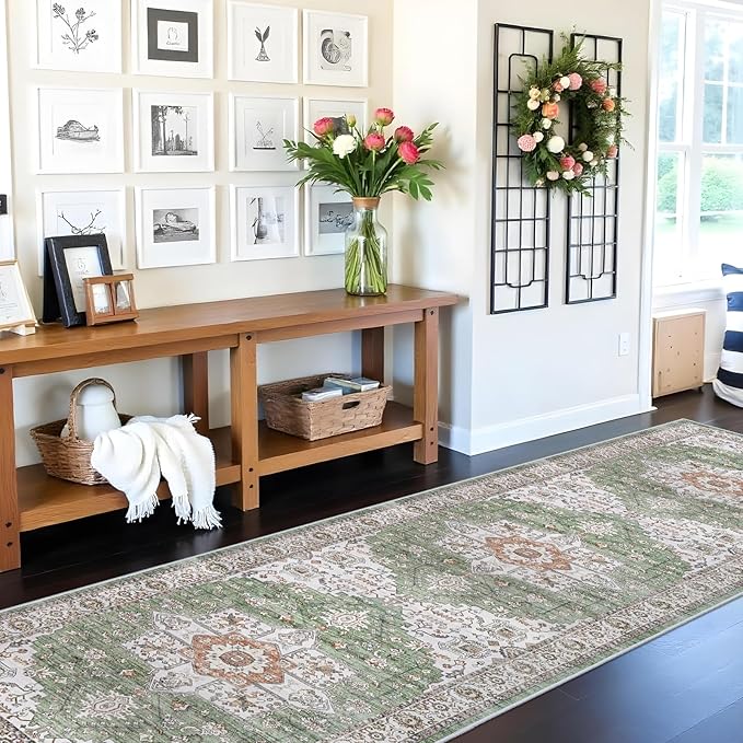 RUUGME Hallway 3x10 Runner Rugs - Washable Runner Rug for Kitchen Living Room Stain Resistant Carpet for Bedroom Kitchen Bathroom with Non Slip Backing Home Decor Floor Decoration Mat 3x10 Sage