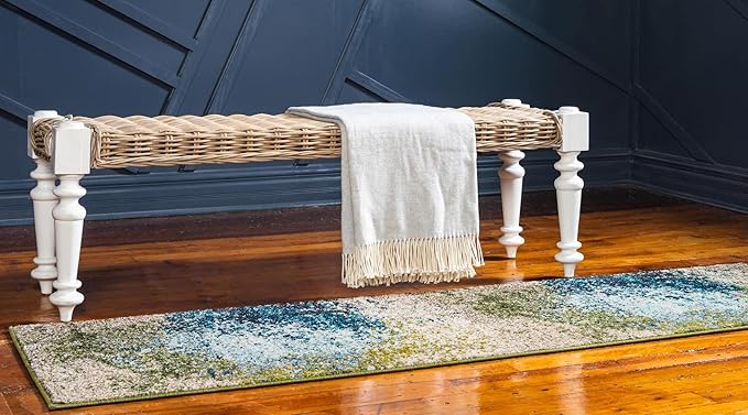 Unique Loom Estrella Collection Abstract, Modern, Light Colors, Distressed Area Rug (2' 7 x 12' 0 Runner, Blue/Beige)