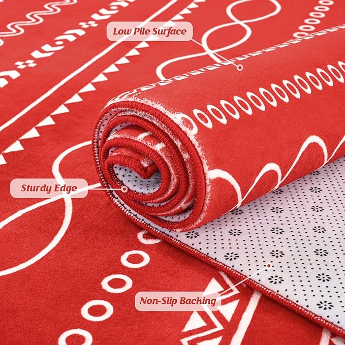 Softlife Christmas Red Area Rug for Living Room, 4x6 Moroccan Neutral Carpet Non-Slip Printed Distressed Rugs Soft Bedroom Rug Throw Geometric for Kitchen Hallway Dining Room