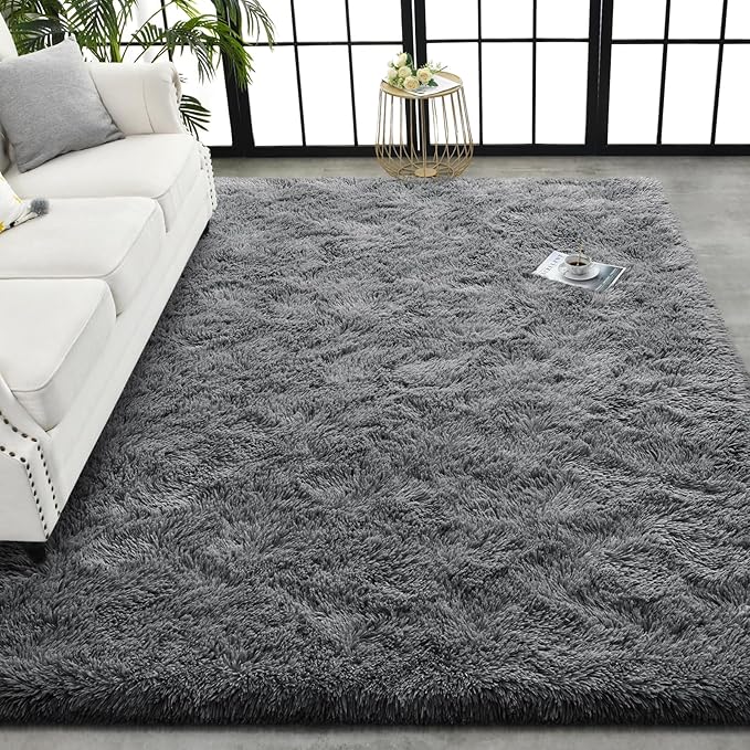 TWINNIS Super Soft Shaggy Rugs Fluffy Carpets, 6x9 Feet, Indoor Modern Plush Area Rugs for Living Room Bedroom Kids Room Nursery Home Decor, Upgrade Anti-Skid Rectangular Fuzzy Rug, Gray