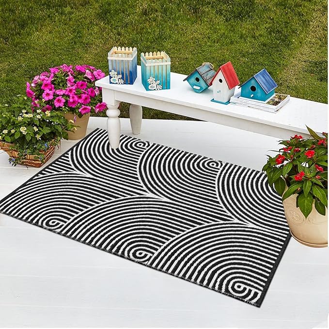 Tiffasea Living Room Rugs 3'x5', Machine Washable Area Rugs Reversible Indoor Outdoor Rugs Cotton Woven Front Door Rug for Entryway/Laundry/Bathroom/Bedroom/Kitchen(Black and White)