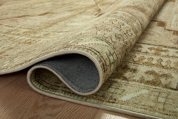 Loloi Magnolia Home by Joanna Gaines Sinclair Collection SIN-02 Khaki/Tobacco 2'-3" x 9'-6", .25" Pile Height, Machine Washable, Runner Rug