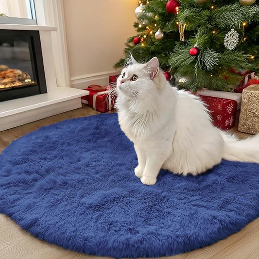 OLANLY Navy Blue Round Rugs for Bedroom - Machine Washable, 3x3 Feet Circle Area Rugs for Living Room, Soft and Fluffy Shaggy Carpet for Teen Girls and Boys, Nursery Rooms, Dorms, Home Decor Aesthetic