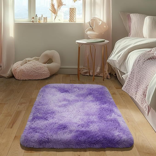 Zentavio Bedside Rugs Small 2x3 Shag Entry Entrance Rugs Soft Bedroom Carpet Area Rugs for Dorm College Essentials Non-Slip Living Room Throw Rug Home Decor Aesthetic Nursery Tie-Dyed Purple