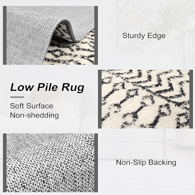 Moroccan Hallway Runner Rug, 2x8 Ultra Soft Runner Rugs with Rubber Backing Non Slip, Washable Bathroom Runner Rug Distressed Floor Carpet Runner for Entryway Kitchen Bedroom Laundry Room