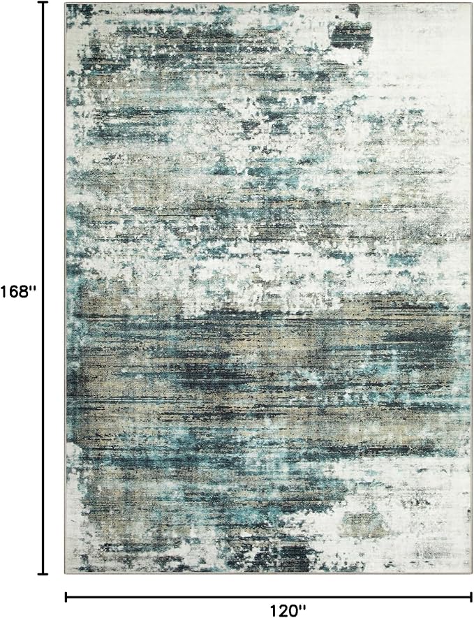 10x14 Area Rugs Washable Rug: Modern Abstract Living Room Rug Soft Anti-Skid Thin Carpet Indoor Floor Non-Shedding Carpets for Bedroom Dining Room Farmhouse Nursery Home Office Green Multi