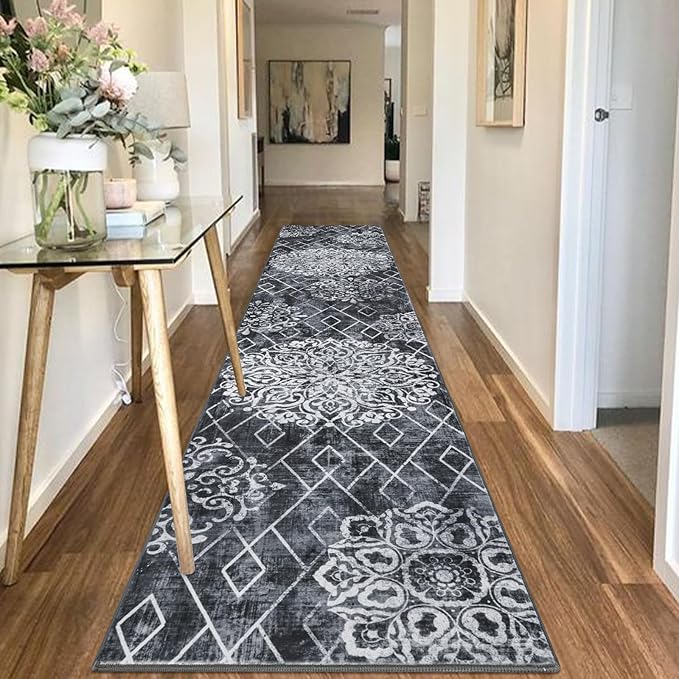 HEBE Hallway Runner Rug 2'8''x14' Washable Vintage Distressed Area Rugs Non Slip Laundry Rug Runner Boho Floor Carpet Runners for Hallways Entryway Laundry Room Kitchen Bathroom