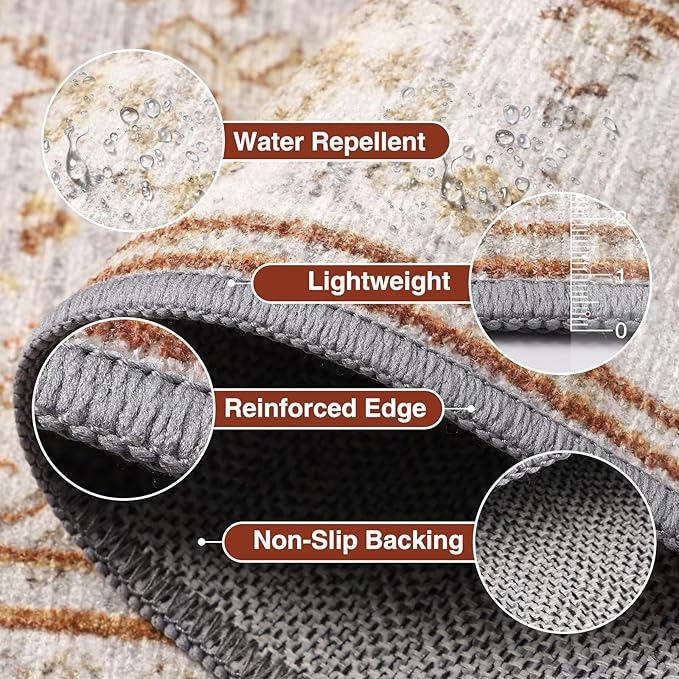 2x6 Washable Non-Slip Vintage Chenille Area Rug,Low Pile Distressed Floral Carpet for Entryway Kitchen, Boho Farmhouse Stain Resistant Indoor Rug