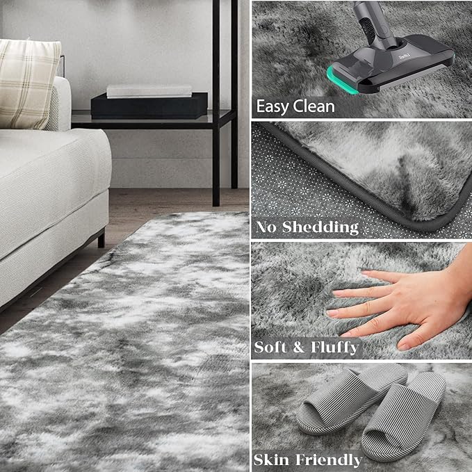 Ultra Soft Kitchen Rugs for Entryway Bathroom 2x3 Feet, Fuzzy Washable Indoor Door Mat - Cozy Faux Fur, Small Carpet for Bedroom Entry, (Grey)