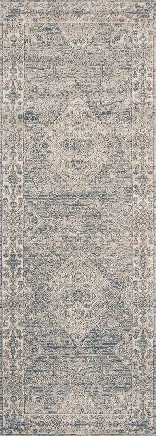 Loloi Teagan Collection 6'-7" x 9'-2" Area Rug in Sky/Natural - Large, Soft Neutral Rug, High-Traffic for Living Room, Bedroom, Home Office, Dining Area