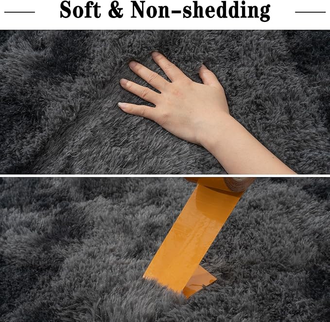 5x7 Shaggy Rugs for Living Room, Tie-Dyed Dark Grey Fluffy Area Rug for Bedroom, Soft Plush Shag Carpet for Kids Room, Indoor Non-Slip Fuzzy Rug