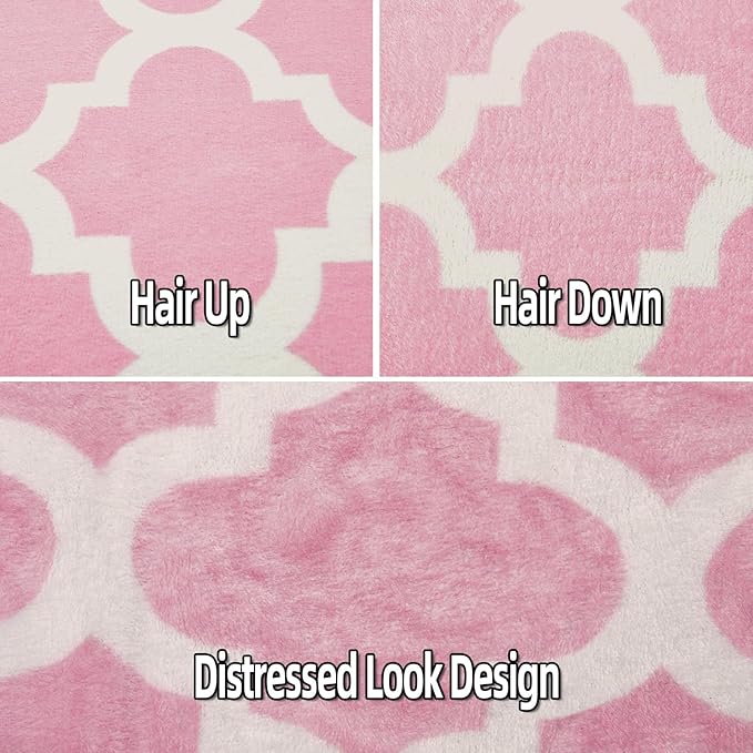 Large 6x9 Geometric Shag Modern Area Rug for Living Room Bedroom, Distressed Moroccan Fluffy Rug Indoor Carpets for Kids Nursery Bedside Room Decor, Memory Foam Soft Shaggy Rugs, Pink/White
